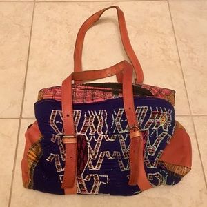 Central American embroidered and leather purse